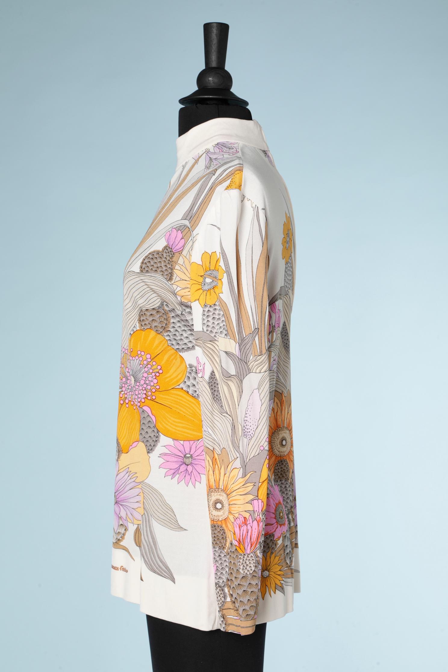 Printed flowers silk jersey top Leonard Fashion  For Sale 1