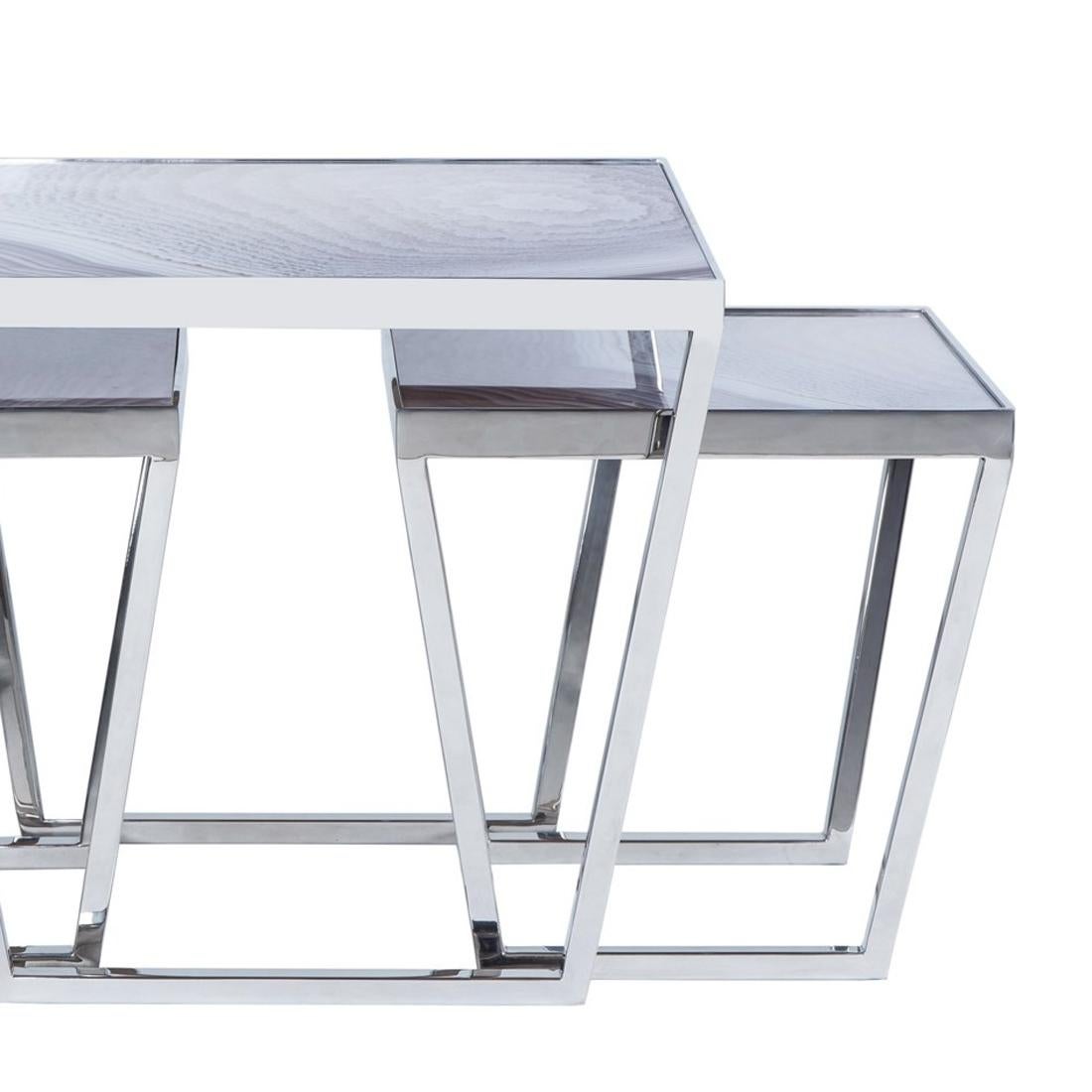 Hand-Crafted Printed Glass Set of 3 Coffee Tables