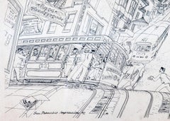 Printed Illustration by Joseph Krush 1946 San Francisco Cable Car
