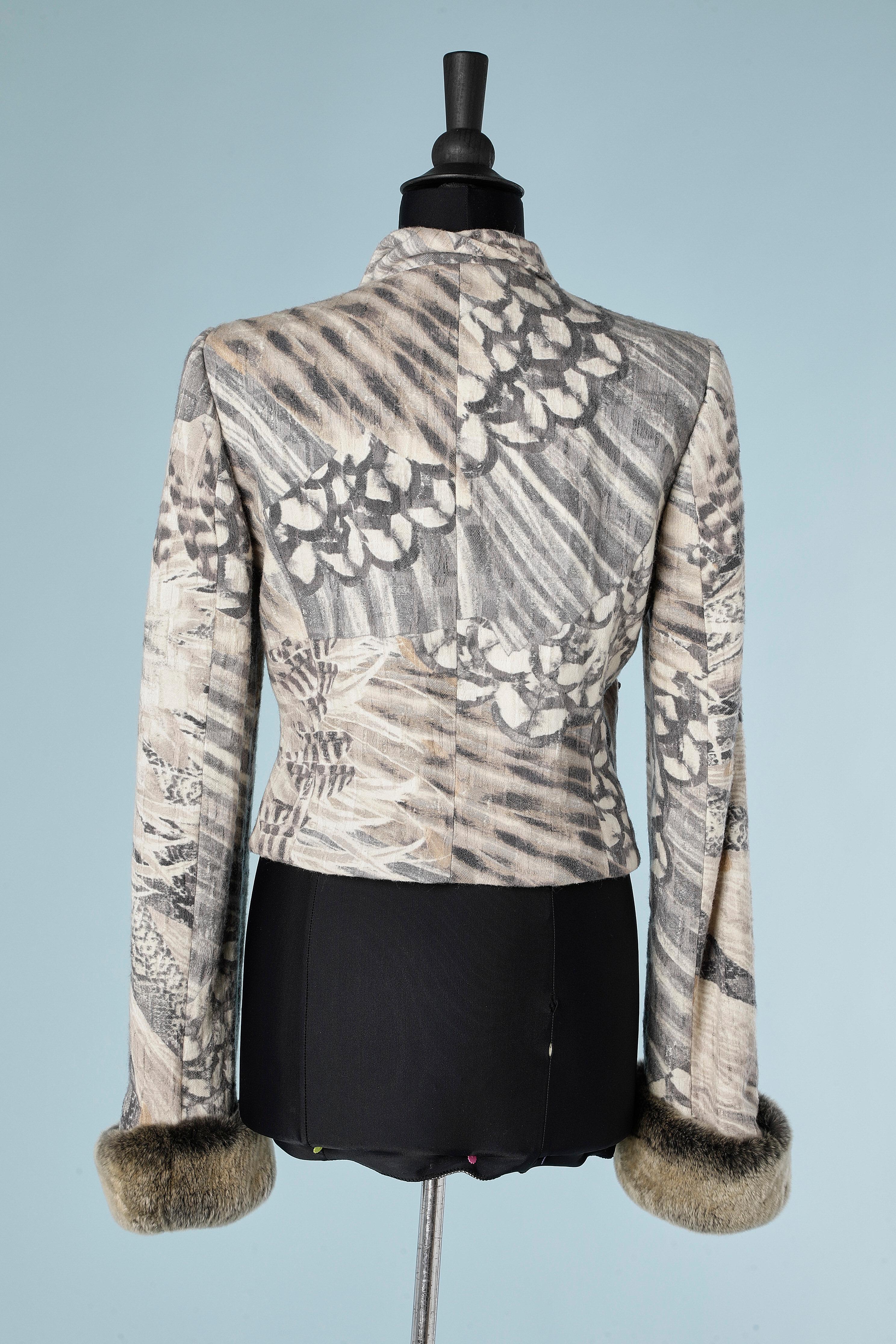 Printed jacket in wool and cotton with furs's cuffs Roberto Cavalli Class  In Excellent Condition For Sale In Saint-Ouen-Sur-Seine, FR