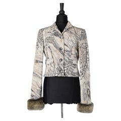 Bedruckte Jacke aus Wolle und Baumwolle mit Pelzmanschettenknöpfen Roberto Cavalli Class 