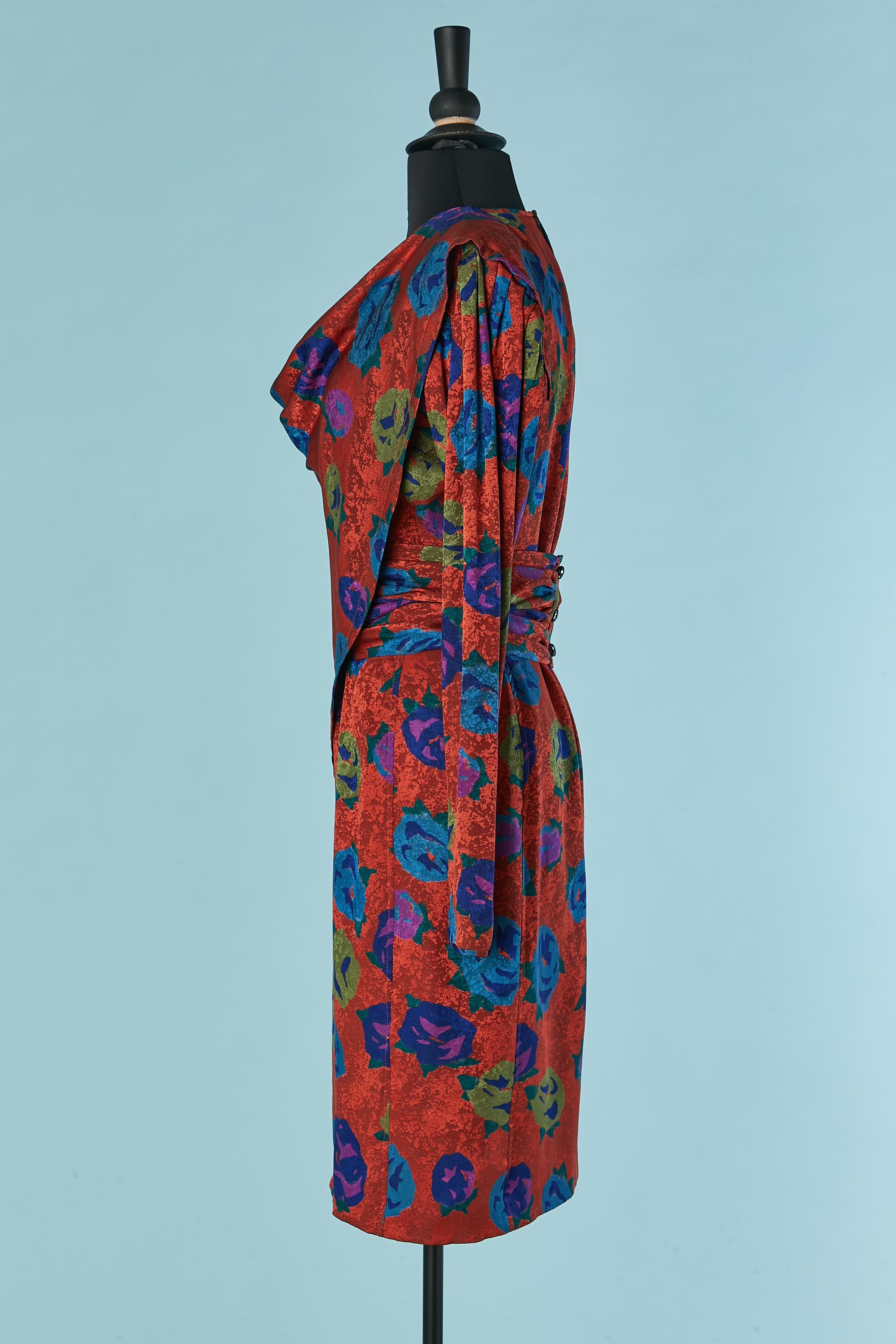 Robe de cocktail en jacquard imprimé avec col drapé UNGARO Parallèle Excellent état - En vente à Saint-Ouen-Sur-Seine, FR