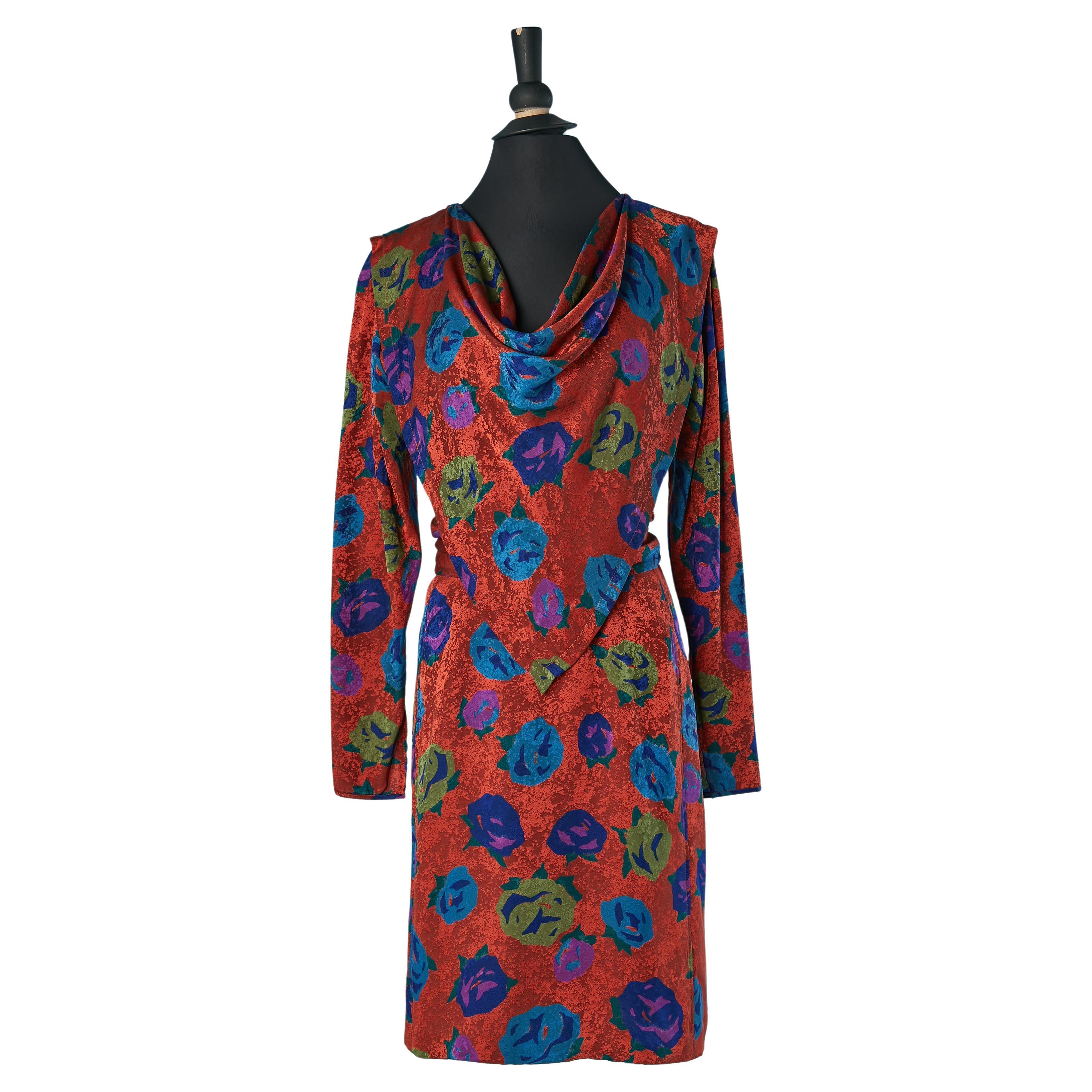 Robe de cocktail en jacquard imprimé avec col drapé UNGARO Parallèle