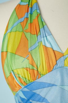 Printed jersey backless dress DENISE BONAM Circa 1970's