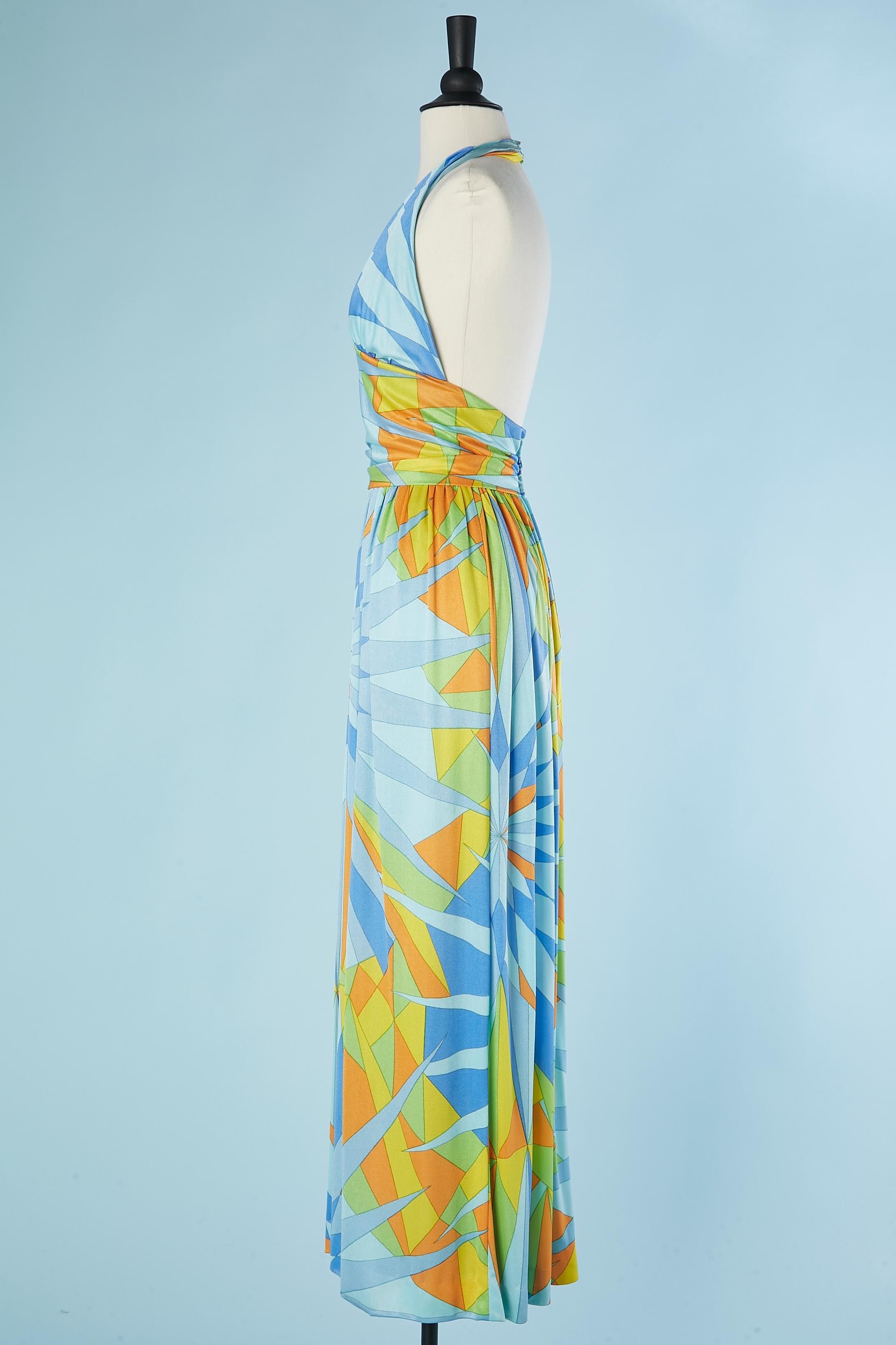 Bedrucktes rückenfreies Jersey-Kleid DENISE BONAM CIRCA 1970er Jahre im Zustand „Hervorragend“ im Angebot in Saint-Ouen-Sur-Seine, FR