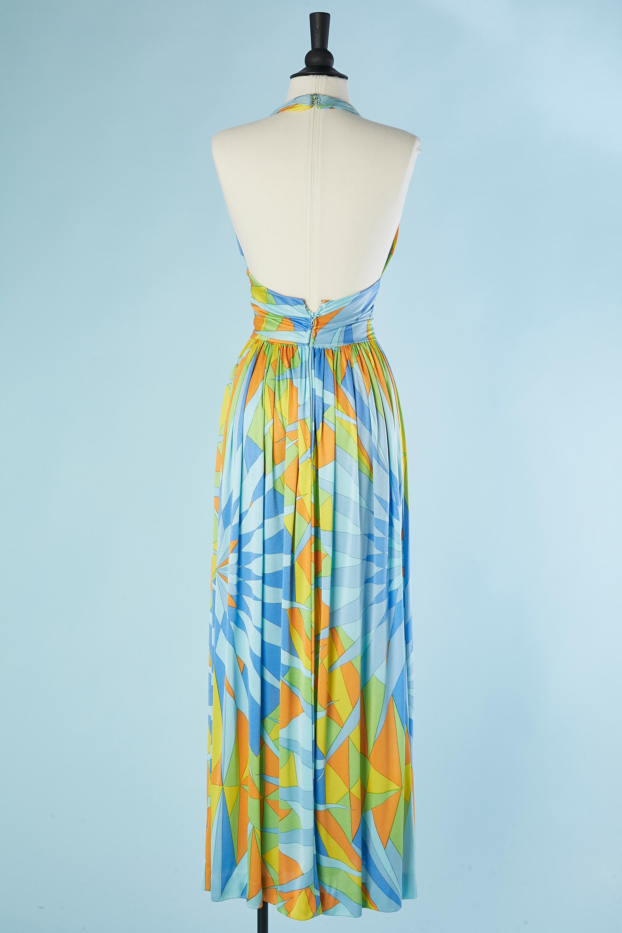 Bedrucktes rückenfreies Jersey-Kleid DENISE BONAM CIRCA 1970er Jahre Damen im Angebot