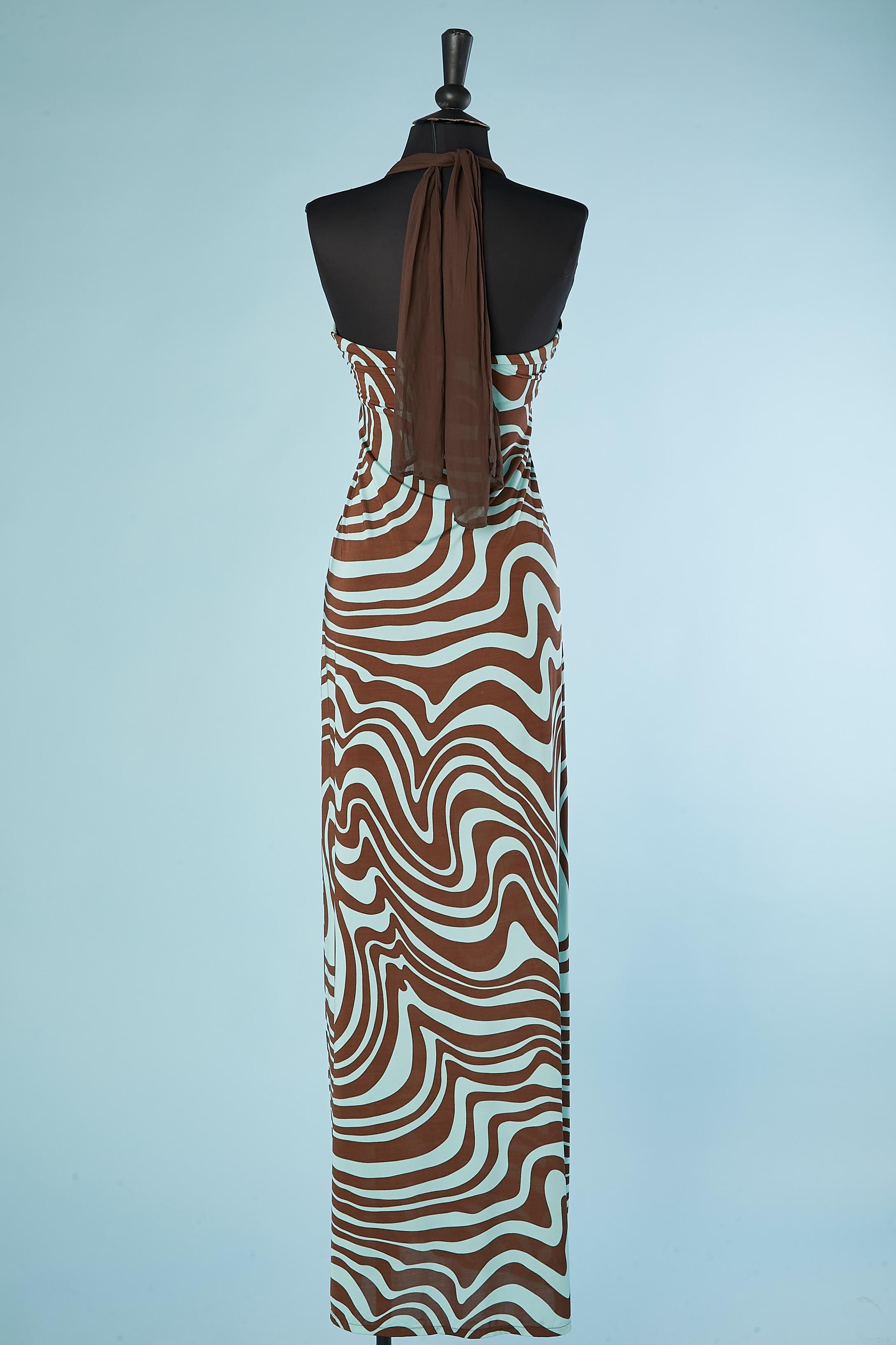 Printed jersey bustier cocktail dress with brown chiffon strap Valentino Roma  For Sale 2
