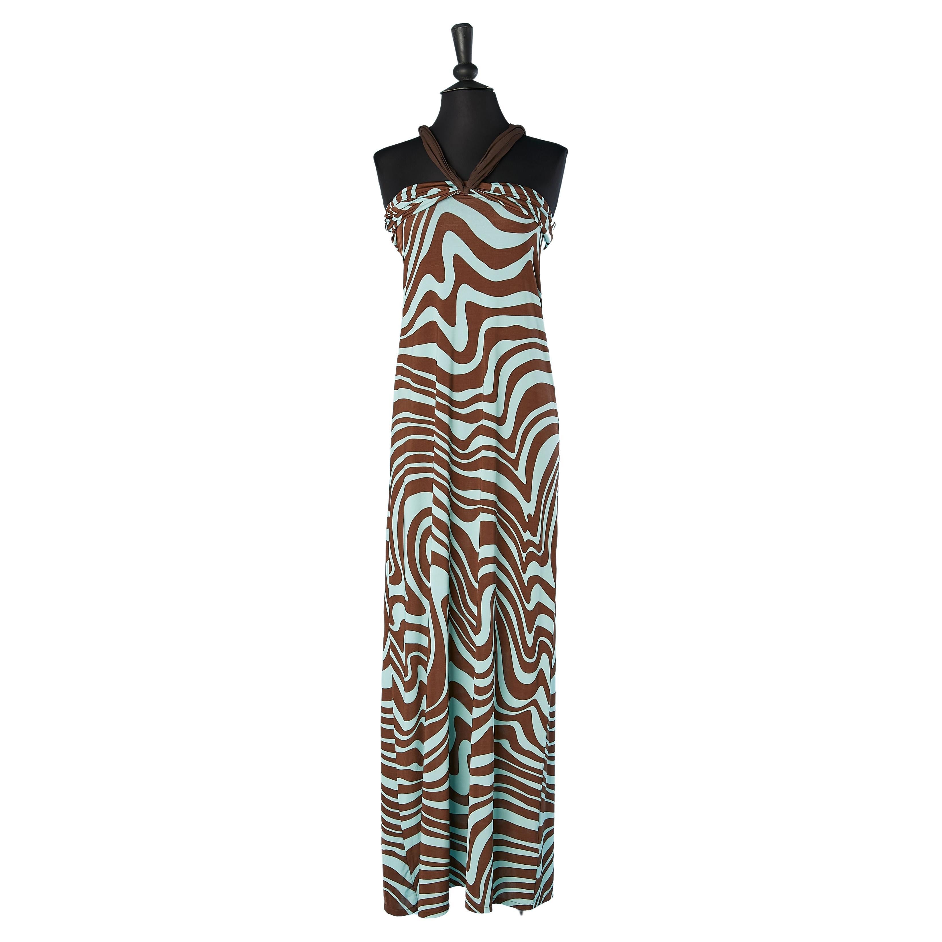 Printed jersey bustier cocktail dress with brown chiffon strap Valentino Roma  For Sale
