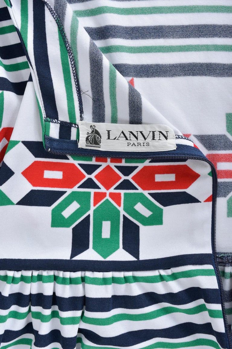 A Lanvin Printed Jersey Dress by Jules-François Crahay - France Circa 1972 In Good Condition For Sale In Toulon, FR