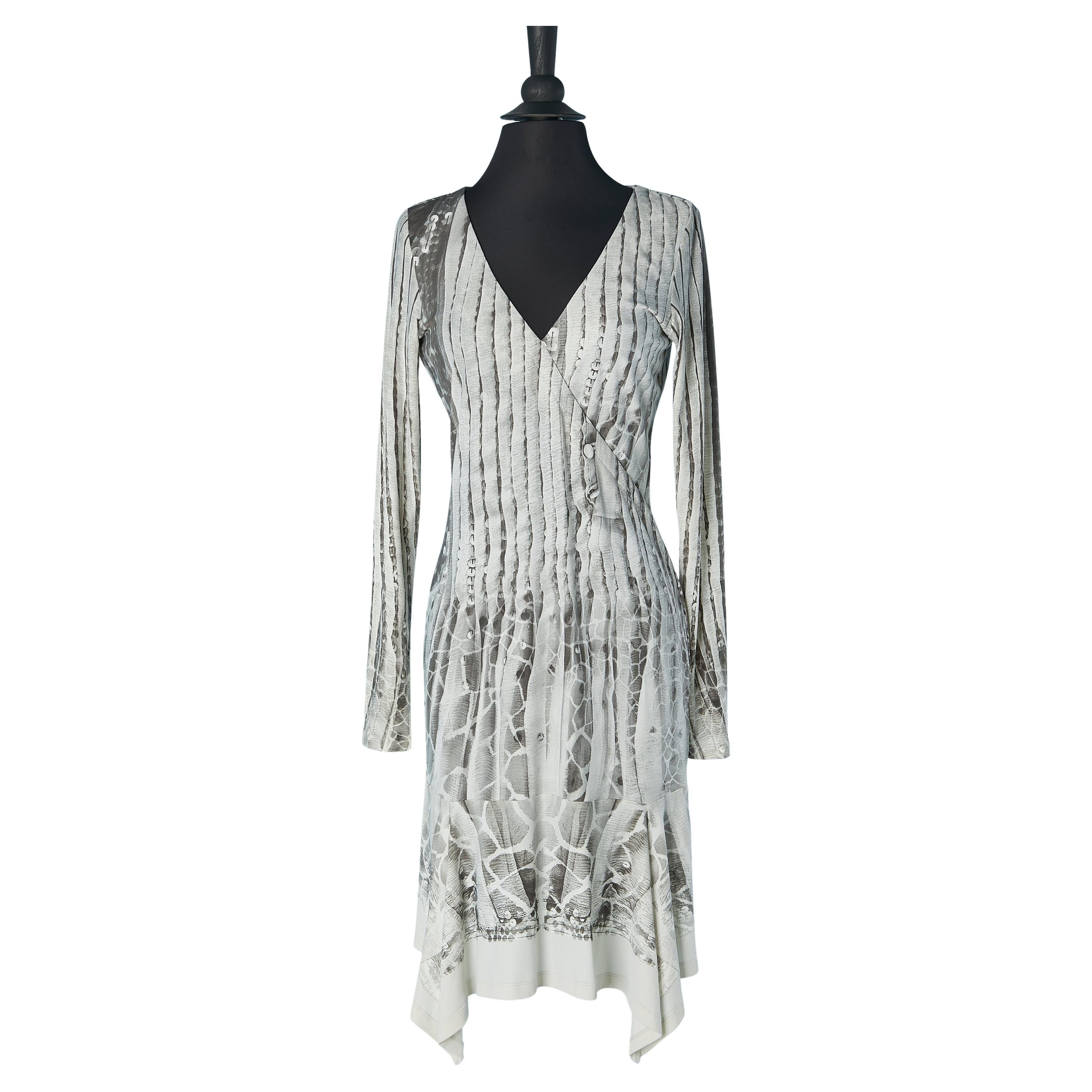 Printed jersey dress wrapped on the bust ROBERTO CAVALLI For Sale