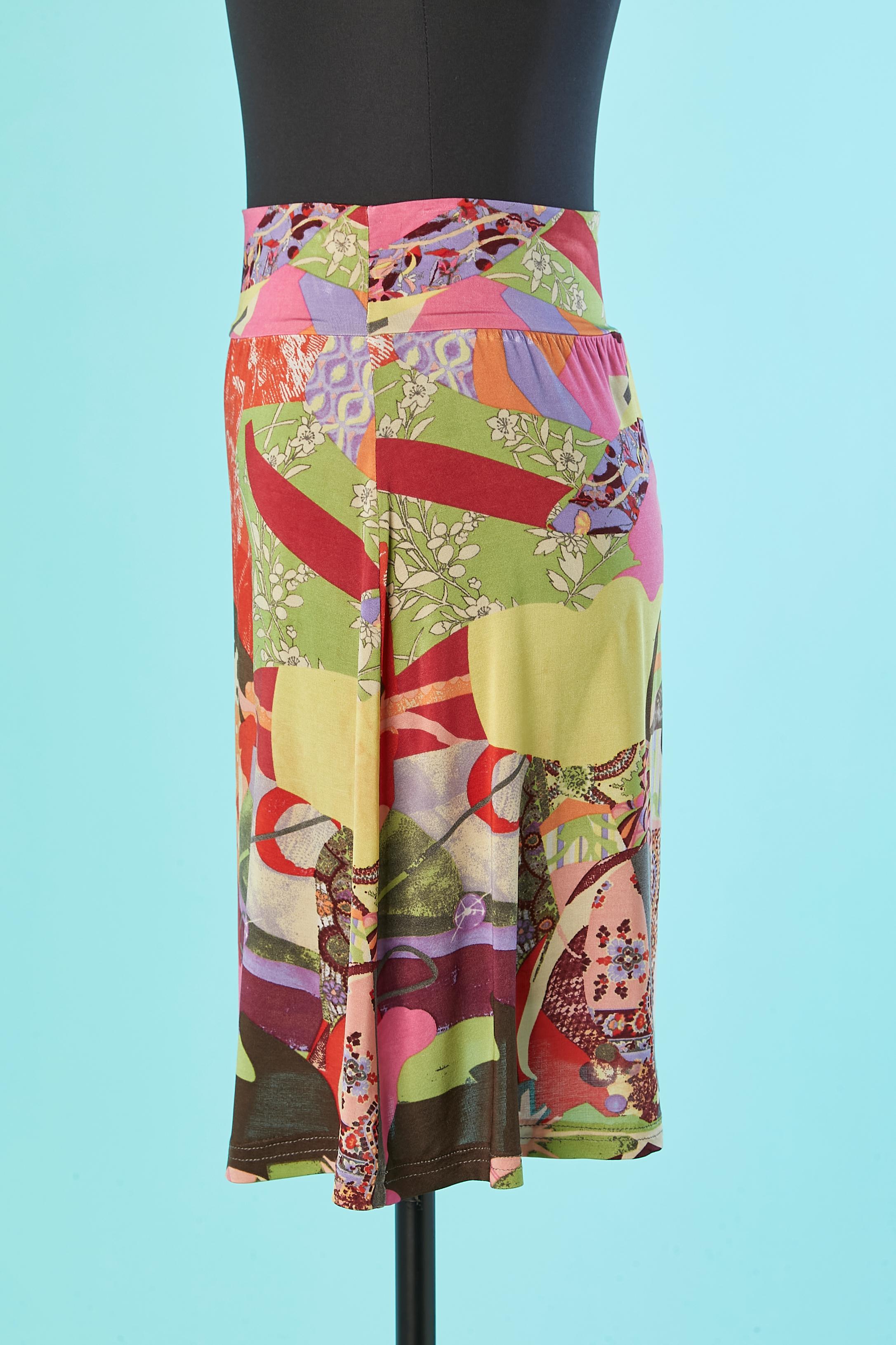 Brown Printed jersey rayon skirt Christian Lacroix Bazar For Sale