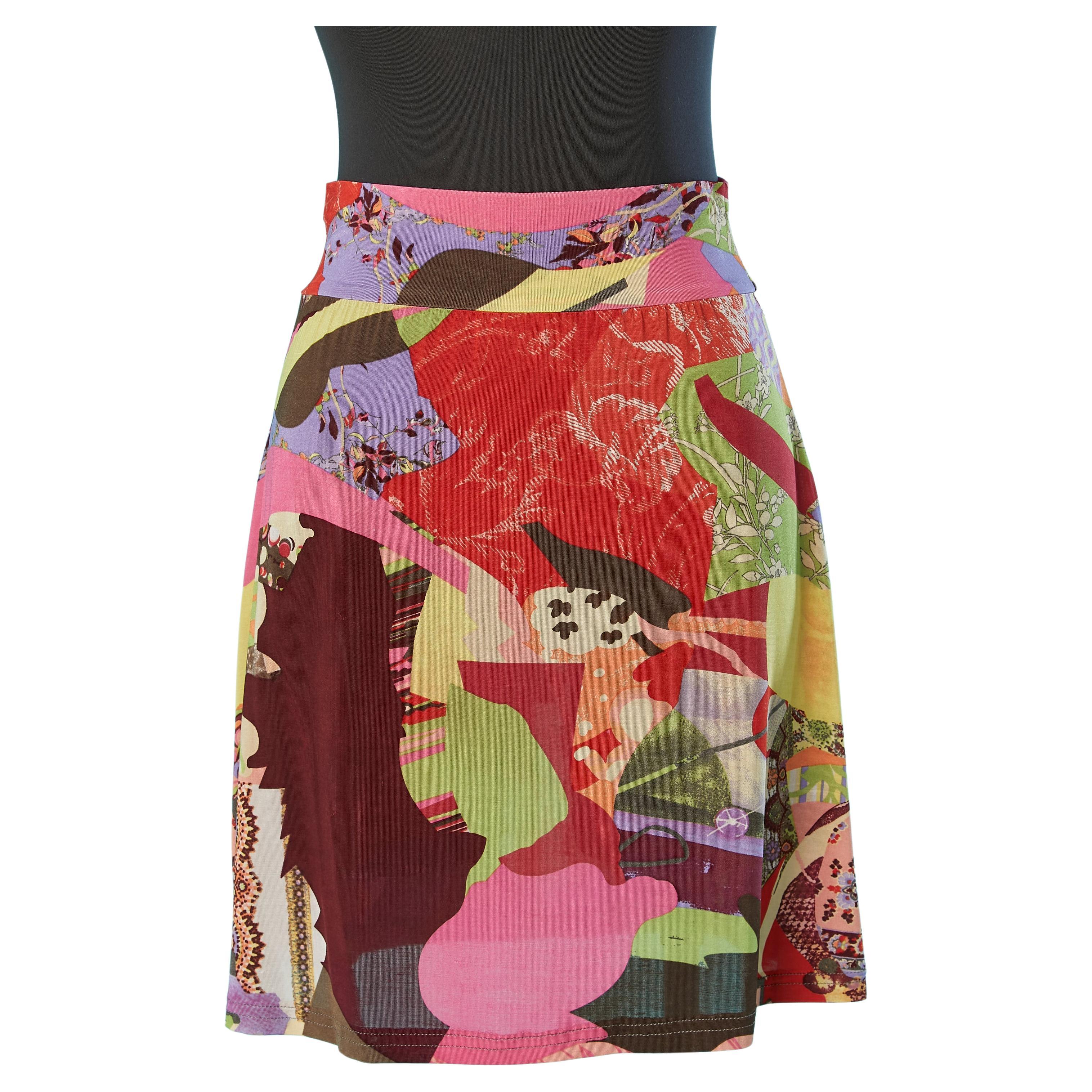Printed jersey rayon skirt Christian Lacroix Bazar  For Sale
