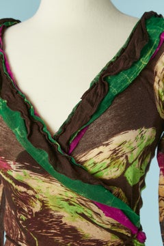 Printed jersey wrapped dress with ruffle edge Jean-Paul Gaultier Classique