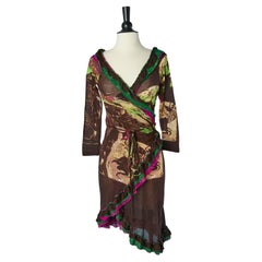 Vintage Printed jersey wrapped dress with ruffle edge Jean-Paul Gaultier Classique
