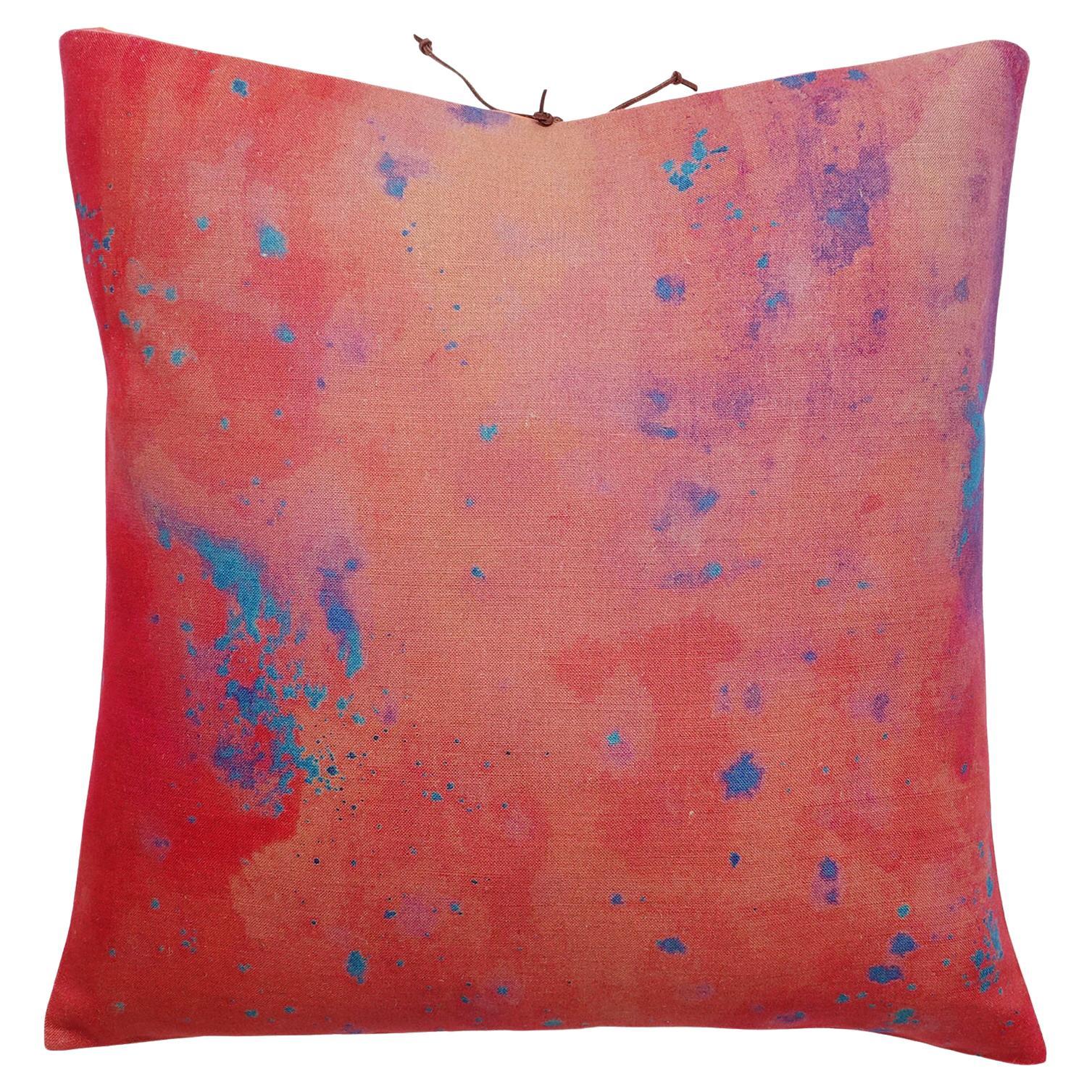 Coussin en lin imprimé Rosehip nuageux 22x22 en vente