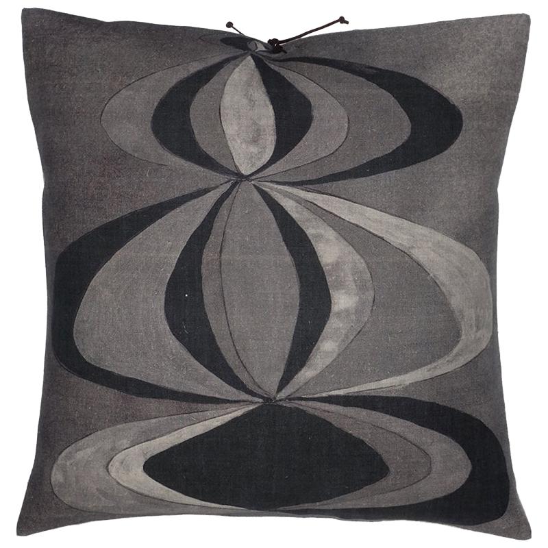 Printed Linen Pillow Concentric Black White 22x22 For Sale