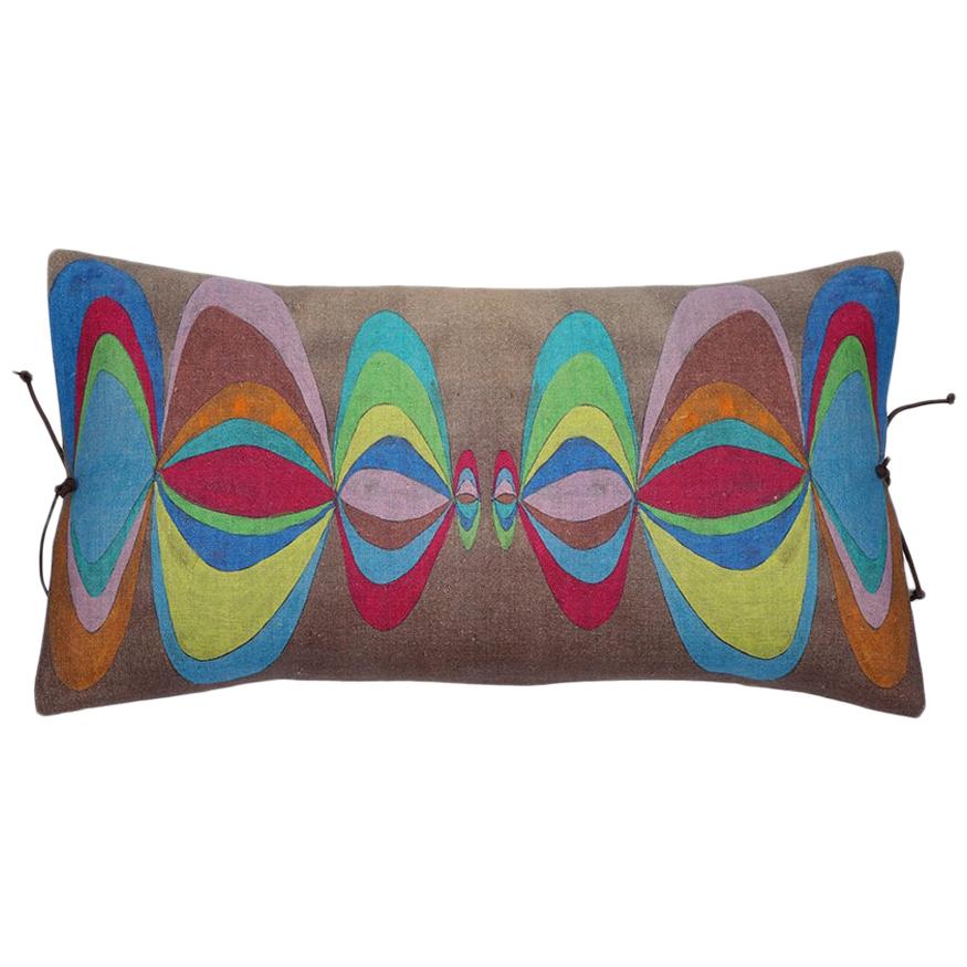 Printed Linen Pillow Concentric Multi 12x22 For Sale