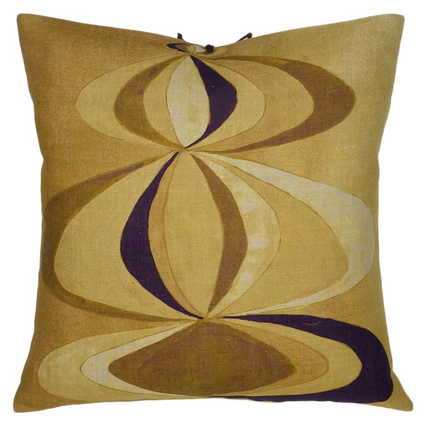 Printed Linen Pillow Concentric Ochre 22x22 For Sale