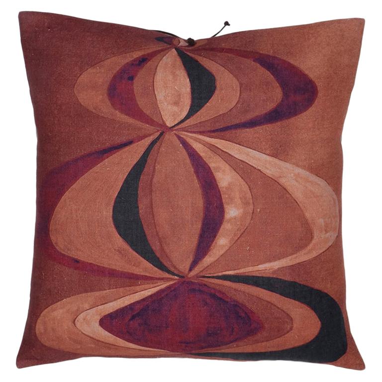 Printed Linen Pillow Concentric Rouge 22x22 For Sale