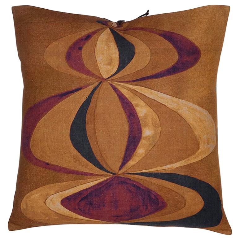 Printed Linen Pillow Concentric Sienna 22x22 For Sale