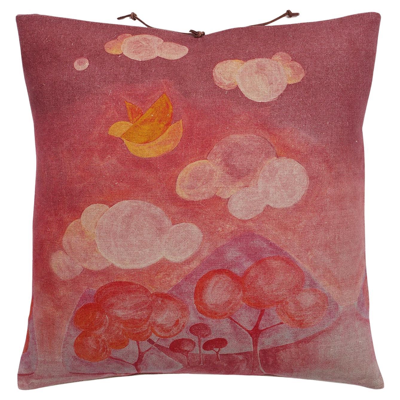 Printed Linen Pillow Happy Place Rose For Sale