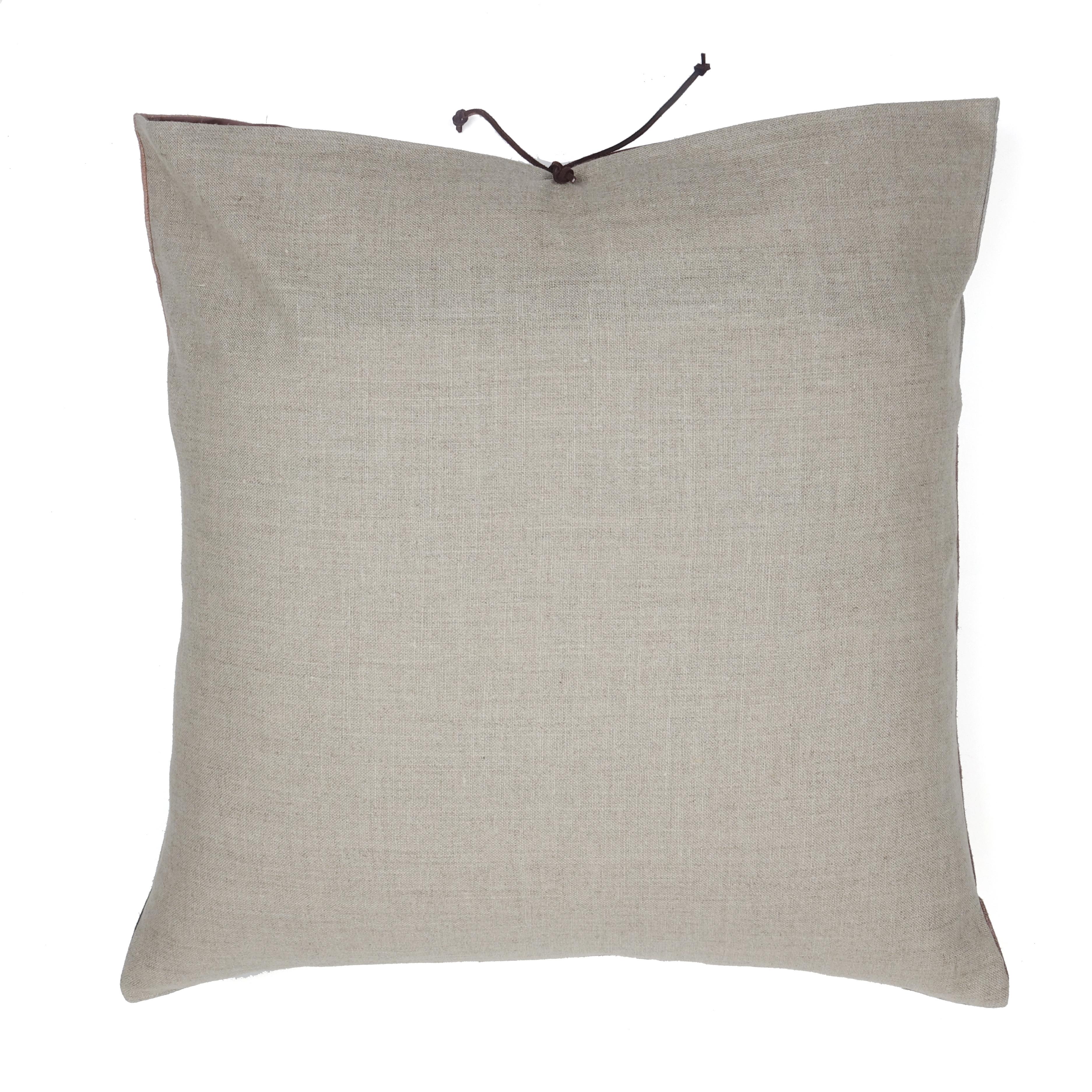 Modern Printed Linen Pillow Ribbon Sapphire For Sale