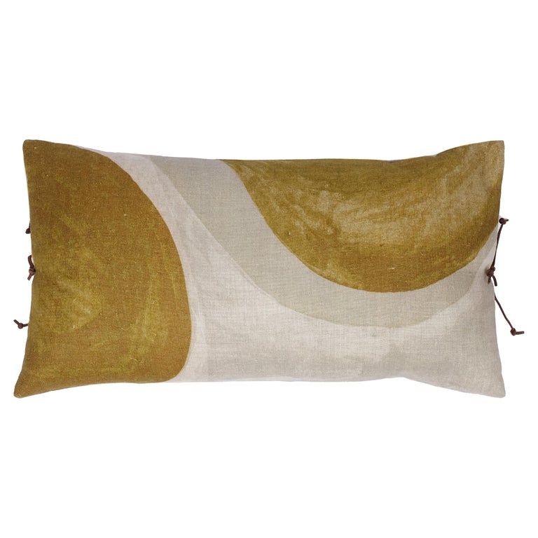 Printed Linen Pillow Winding Ochre 12x22 For Sale at 1stDibs