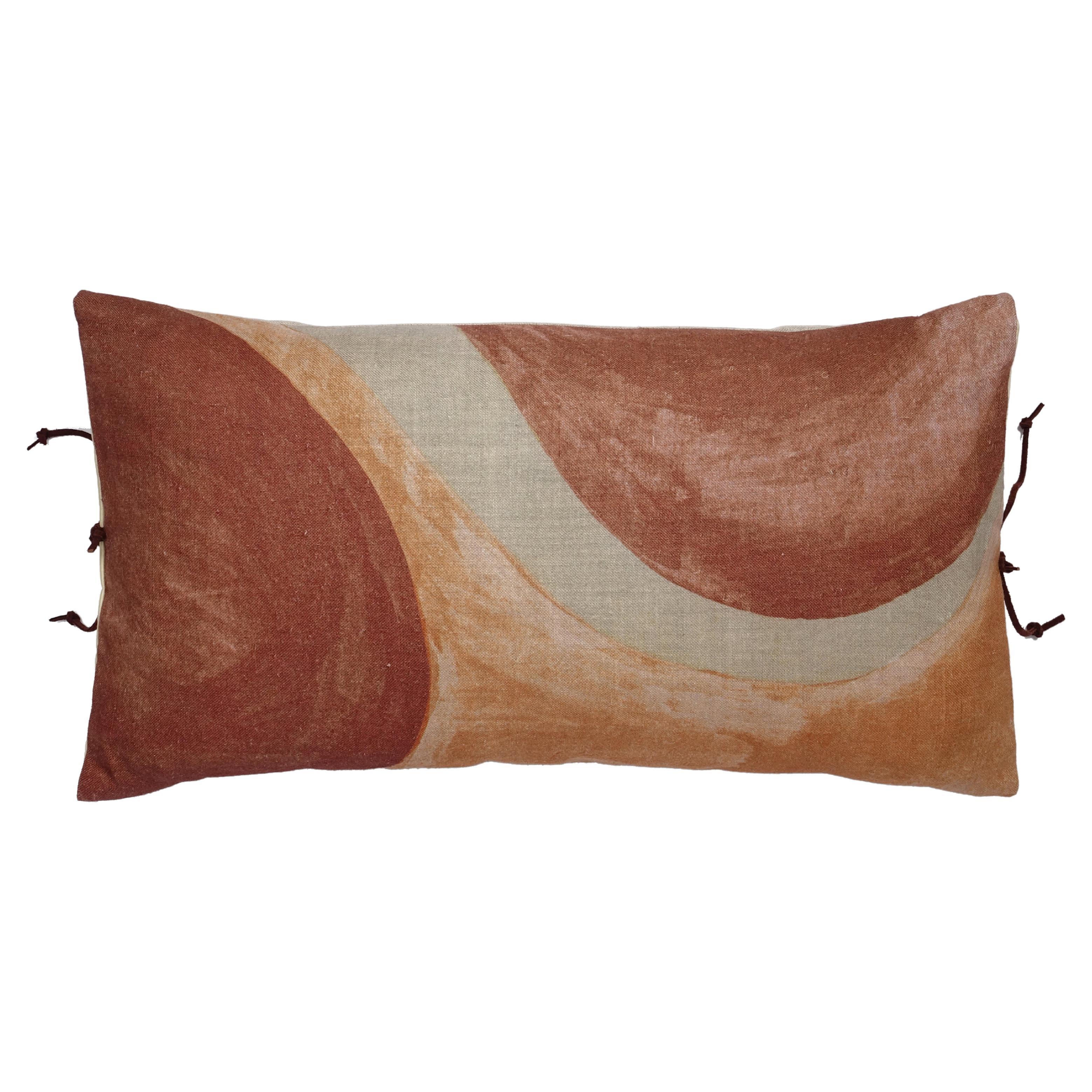 Printed Linen Pillow Winding Sienna Blush 12x22 For Sale