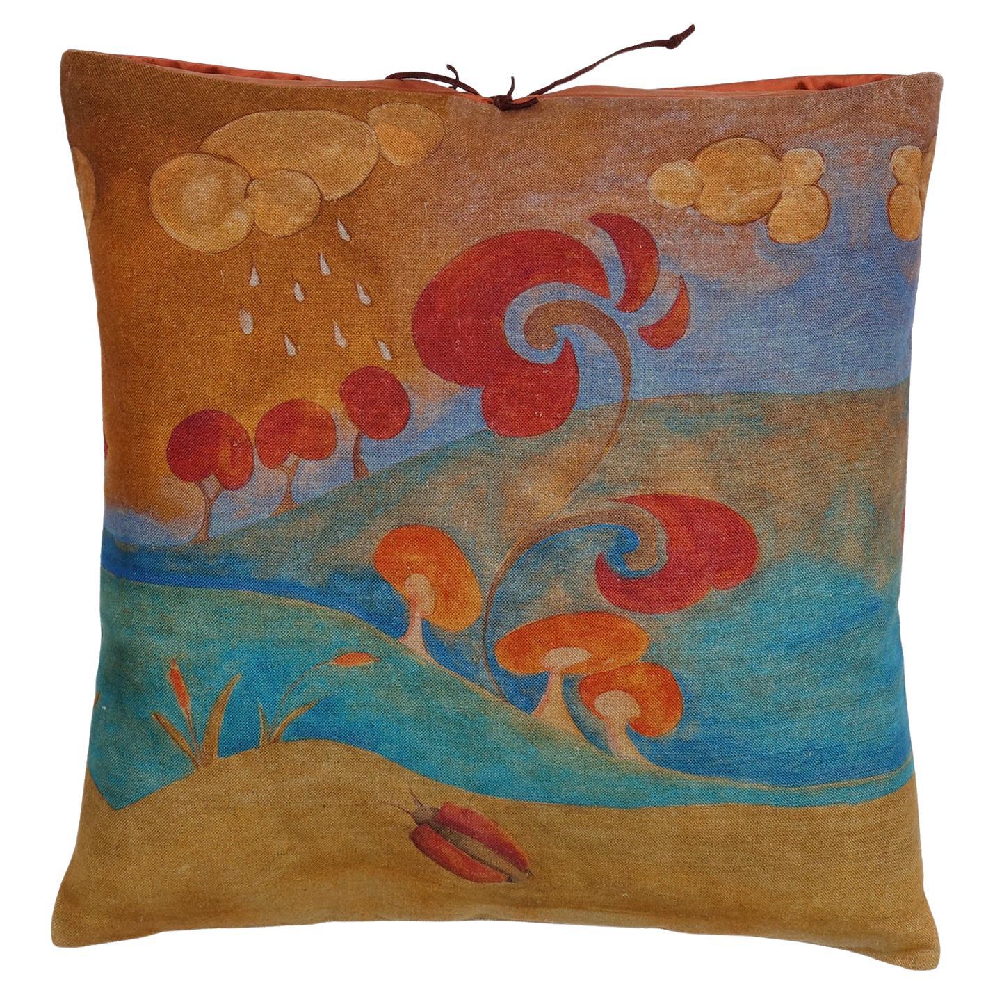 Printed Linen Pillow Wonderland Sienna For Sale