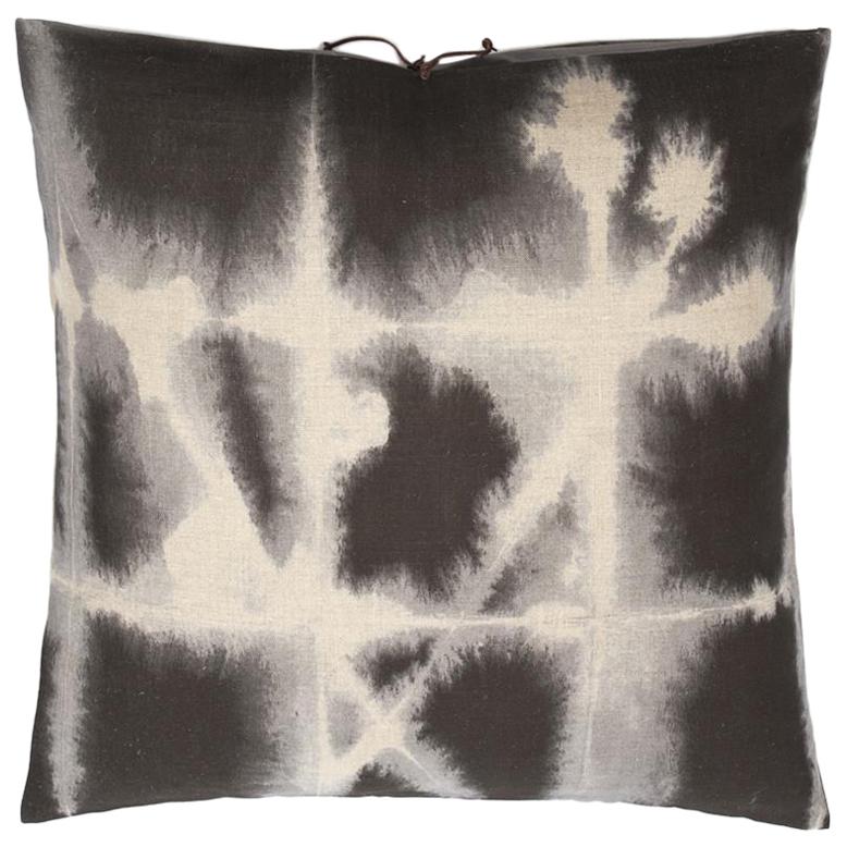 Printed Linen Throw Pillow Grid Grey For Sale
