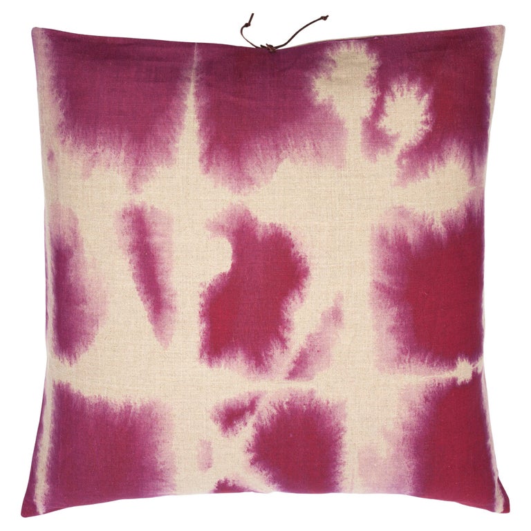 Printed Linen Throw Pillow Grid Plum For Sale at 1stDibs