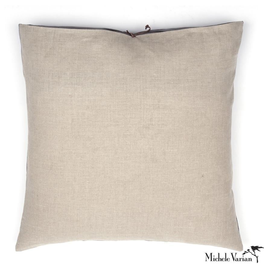 American Printed Linen Throw Pillow Grid Petrol For Sale