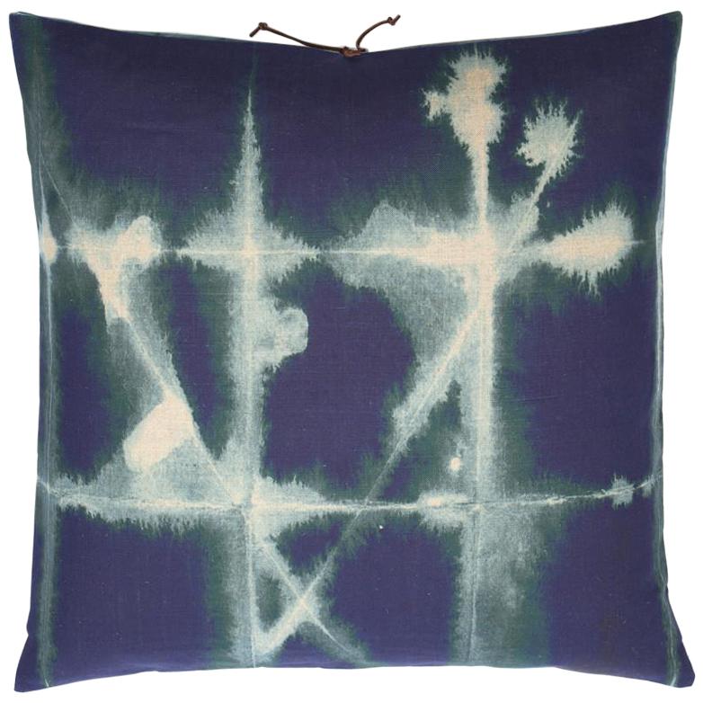 Printed Linen Throw Pillow Grid Petrol