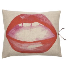 Printed Linen Throw Pillow Lips