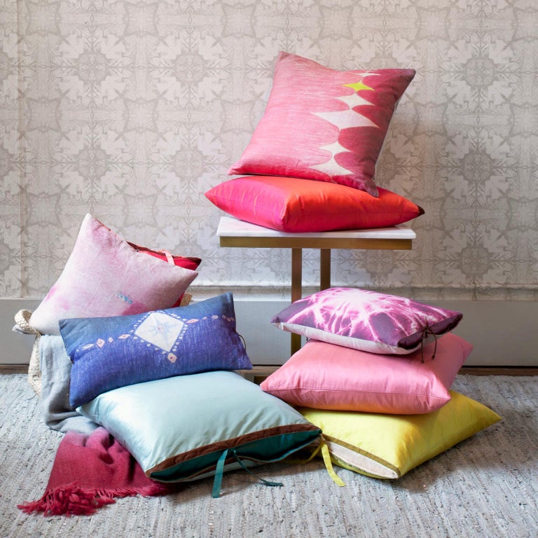 Printed Linen Throw Pillow Multi Spear Pink For Sale at 1stDibs