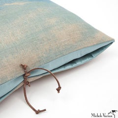 Printed Linen Throw Pillow Pigment Aqua Pink