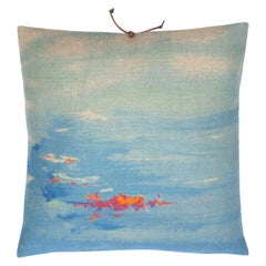 Coussin d'appoint en lin imprimé rose turquoise