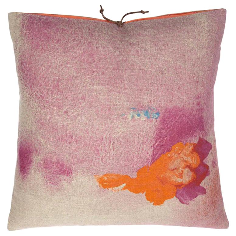 Printed Linen Throw Pillow Pigment Rose