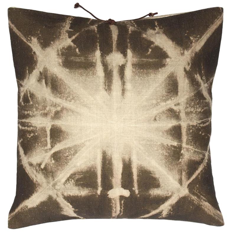 Printed Linen Throw Pillow Starburst Olive For Sale