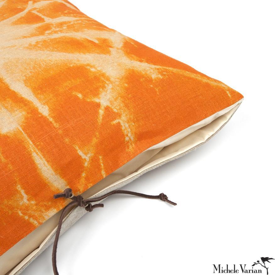 American Printed Linen Throw Pillow Starburst Orange For Sale