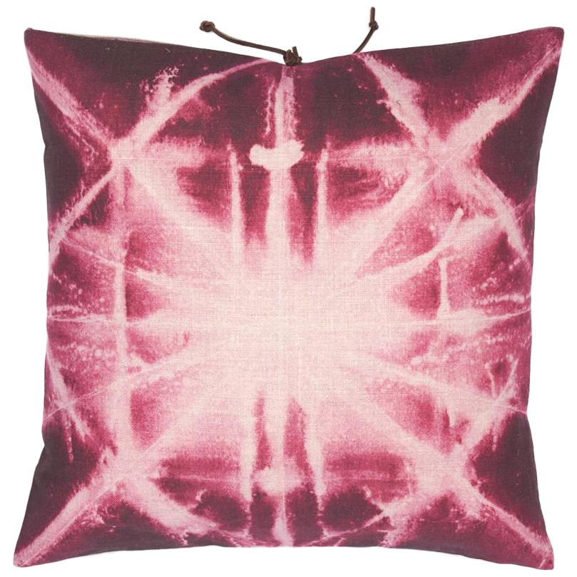 Printed Linen Throw Pillow Starburst Plum For Sale