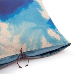 Printed Linen Throw Pillow Wash Blue