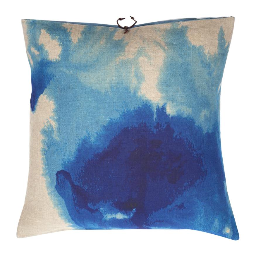 Printed Linen Throw Pillow Wash Blue