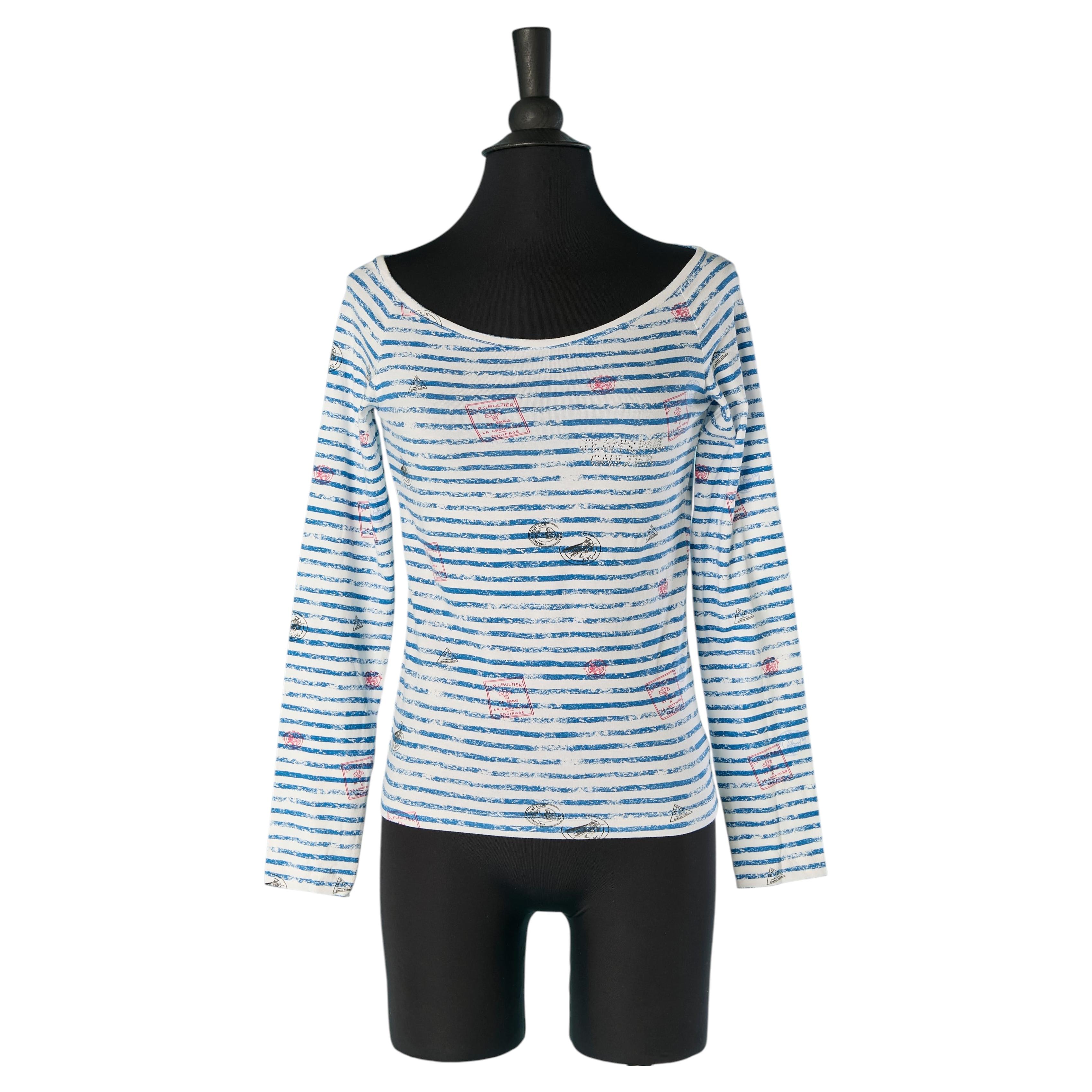 Maglietta in cotone a maniche lunghe con stampa Gaultier Jeans