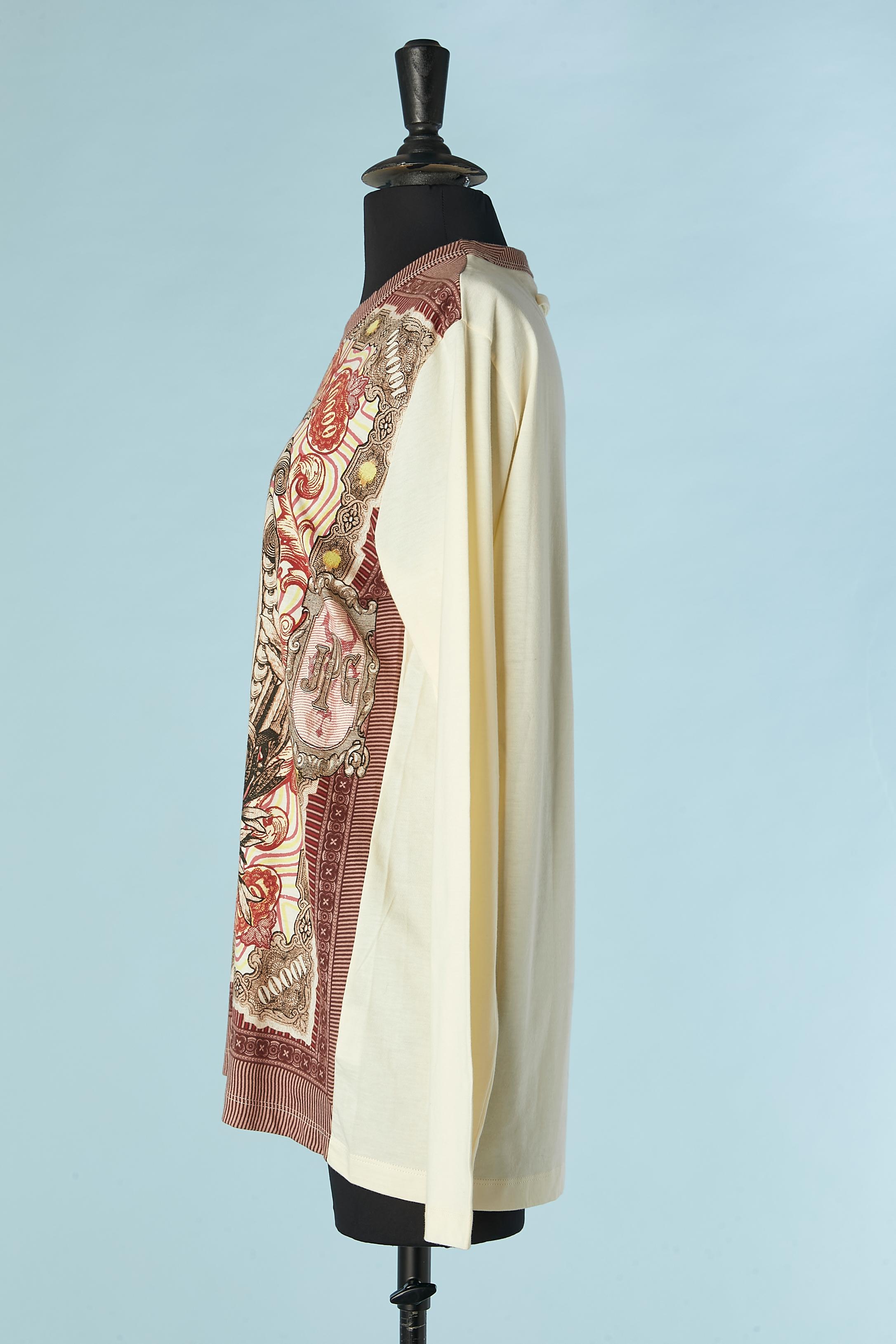Beige Printed long sleeve cotton tee-shirt with JPG face on Jean-Paul Gaultier Maille