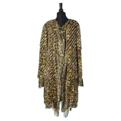 Printed multi-lays of chiffon & wool fringes coat and silk skirt Bottega Veneta 