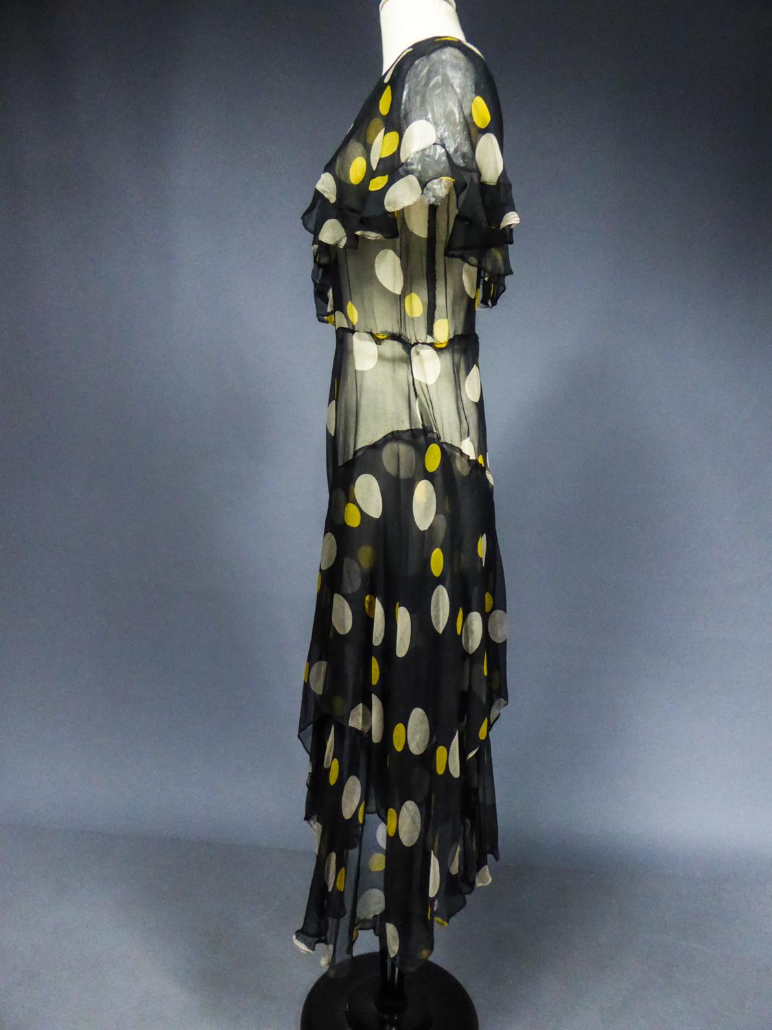 Printed Muslin Chiffon Dress -France Circa 1930 For Sale 3