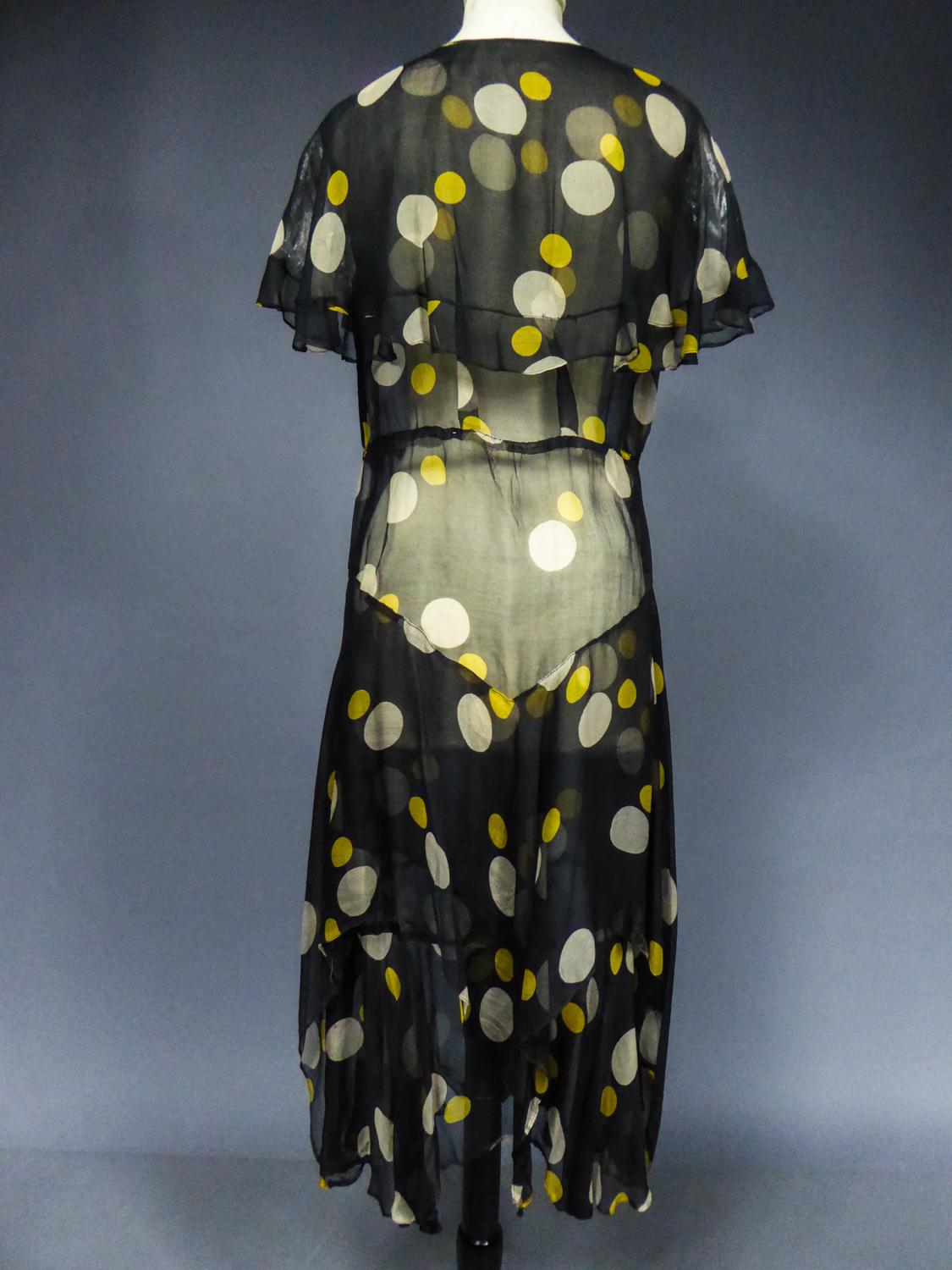 Printed Muslin Chiffon Dress -France Circa 1930 For Sale 5