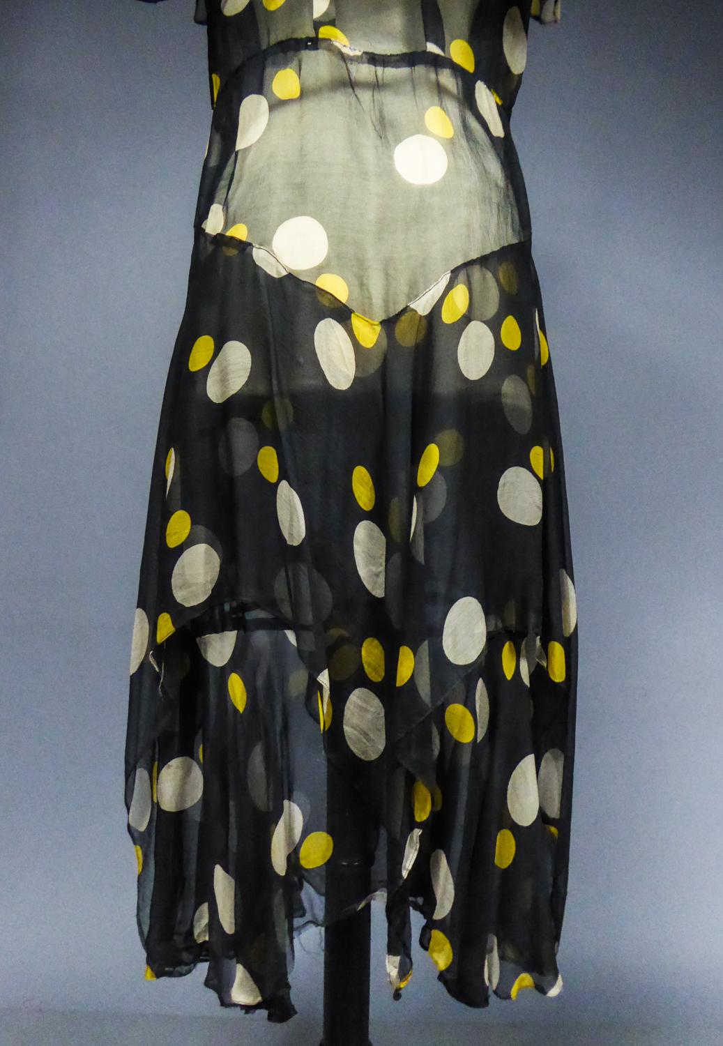 Printed Muslin Chiffon Dress -France Circa 1930 For Sale 7