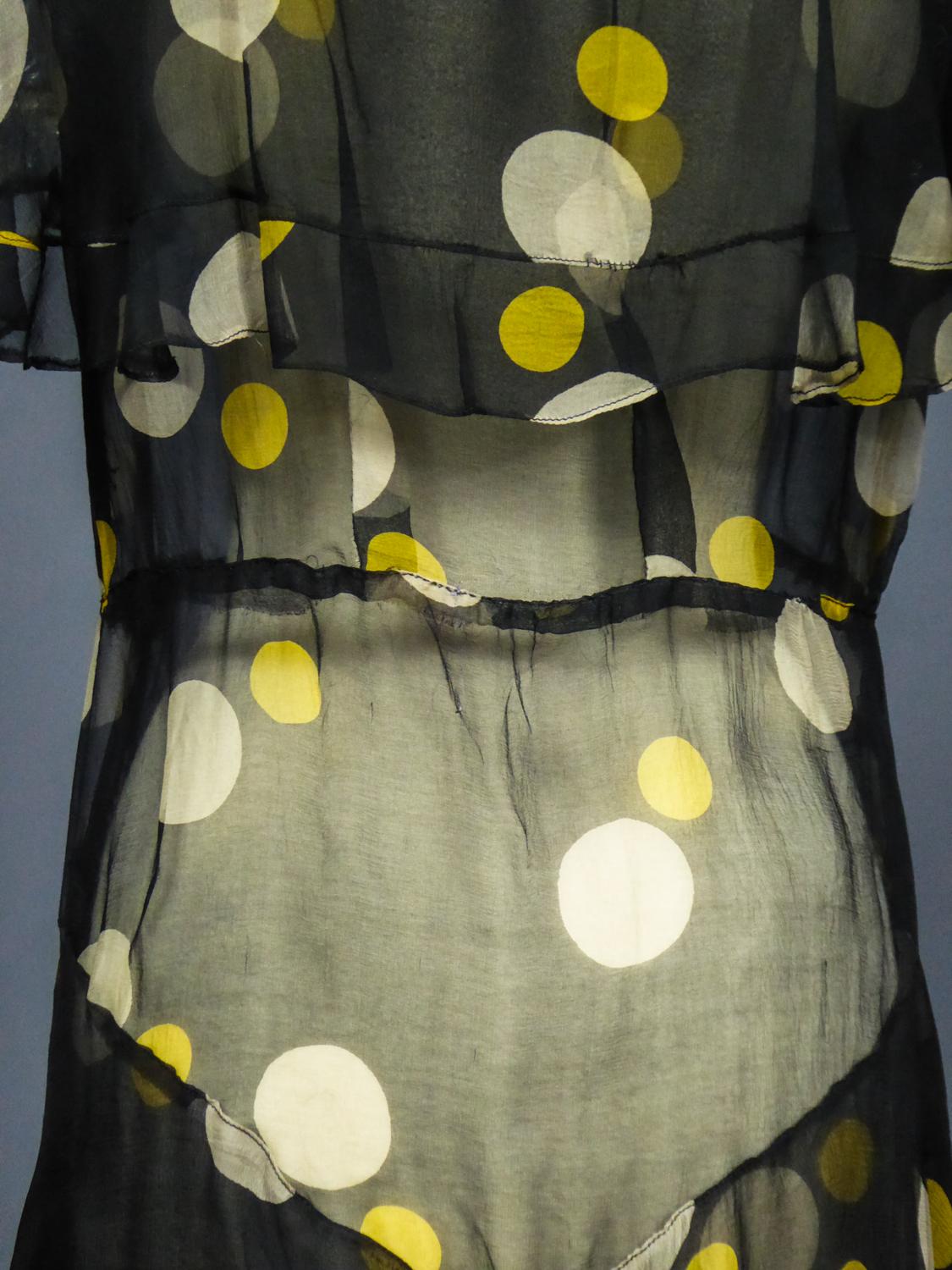 Printed Muslin Chiffon Dress -France Circa 1930 For Sale 8